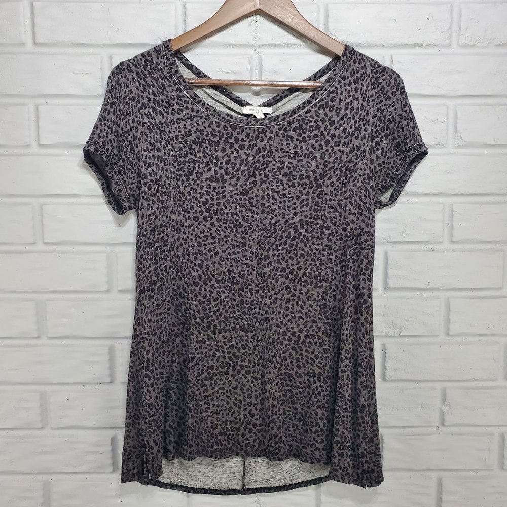 Maurices Women's‎ Size S Black Gray Cheetah Print Stacked Hem Tunic Blouse